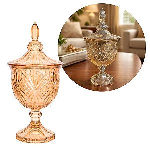Potiche Vidro Âmbar com Tampa 470ml Bomboniere Decorativa Ottawa 24cm Elegante