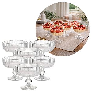 Jogo 6 Taças Sobremesa Vidro 320ml Blis Collection Frisado Moderno Elegante - Wellmix