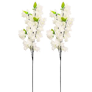 Kit 2 Flor de Pêssego Branca Artificial Arranjo Premium 45cm Decoração