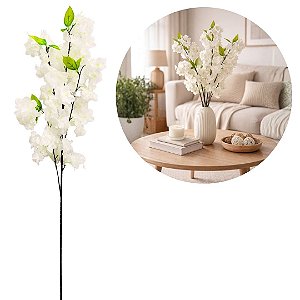 Flor de Pêssego Branca Artificial Arranjo Premium 45cm Decoração