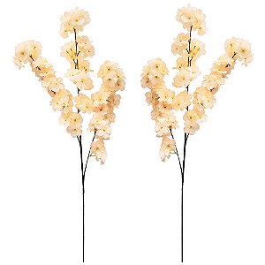 Kit 2 Flor de Pêssego Creme Artificial Arranjo Premium 45cm Decoração