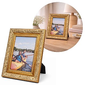 Porta Retrato 15x21 Moldura Madeira Premium Dourado Com Vidro Vertical e Horizontal