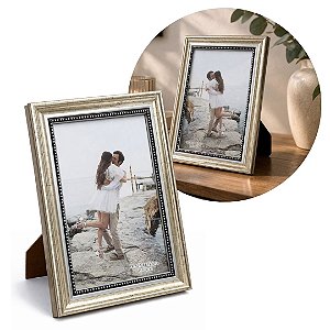 Porta Retrato 15x21 Moldura Madeira Premium Champanhe Com Vidro Vertical e Horizontal