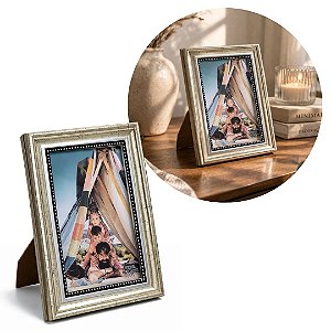 Porta Retrato 10x15 Moldura Madeira Premium Champanhe Com Vidro Vertical e Horizontal