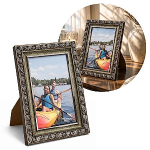 Porta Retrato Madeira Moldura Bronze Texturizado Folhagens Luxo 15x21 -  Quadri Molduras