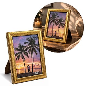 Porta Retrato 15x21 Madeira Dourado Premium Decorativo Com Vidro Vertical Horizontal