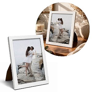 Porta Retrato Moldura Madeira Branco Fosco Prime Classic 15x21 Vertical e Horizontal