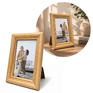 Porta Retrato 10x15 Madeira Clara Fosca Tradicional Frisado Com Vidro Vertical Horizontal