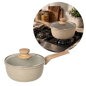 Panela Antiaderente Cerâmica Fundo Indução Bege Marmorizado 18cm - Fratelli