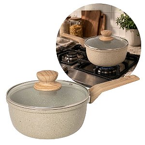 Panela Antiaderente Cerâmica Fundo Indução Bege Marmorizado 20cm - Fratelli