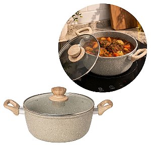 Panela Caçarola Alumínio Cerâmica Bege Marmorizada 20cm 3L Indução Premium - Fratelli