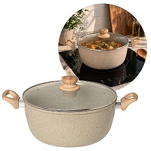 Panela Caçarola Alumínio Cerâmica Bege Marmorizada 24cm 5L Indução Premium - Fratelli