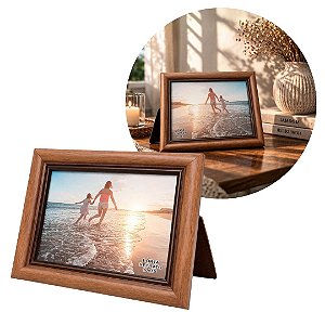 Porta Retrato 10x15 Madeira Marrom Fosco Tradicional  Com Vidro Horizontal ou Vertical