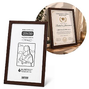 Porta Diploma A4 20x30 Madeira Marrom Fosco Com Acetato Parede ou Mesa Vertical Horizontal - Mundial Casa