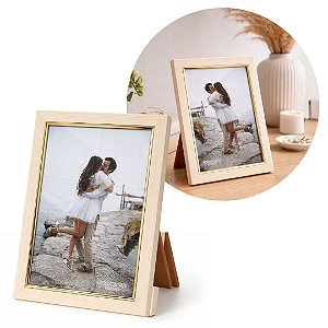 Porta Retrato 15x21 Madeira Bege Fosca com Dourado Luxo Friso Interno Com Vidro Vertical Horizontal