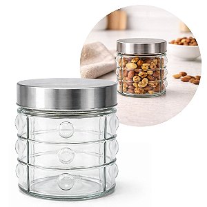 Pote de Vidro 800ml com Tampa Rosca em Aço Inox Porta Mantimento Design Decor