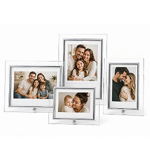 Conjunto 4 Porta-Retratos Vidro Borda Prata Premium 10x15 e 15x21 Vertical e Horizontal