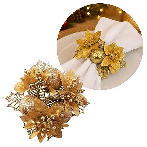 Porta Guardanapo Natalino Bico de Papagaio Decorado Dourado Luxo 10cm - Magizi