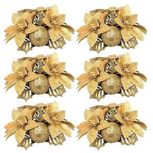 Kit 6 Porta Velas Castiçal Natal Bico de Papagaio Decorado Dourado Luxo 10cm - Magizi
