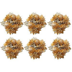 Kit 6 Porta Guardanapo Natalino Bico de Papagaio Decorado Dourado Luxo 10cm - Magizi