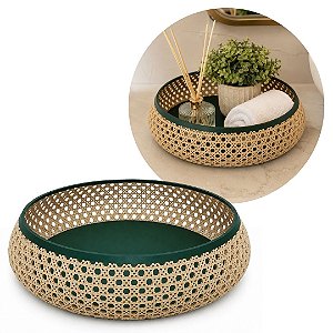 Bandeja Decorativa Multiuso para Banheiro Redonda Design Palhinha Treliça Prime 23cm - Mundial Casa