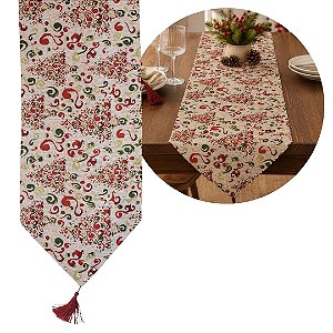 Caminho de Mesa Natalino Tecido Gobelin Luxo Estampa Pinheiro Color 180x33cm - Magizi