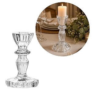 Castiçal de Vidro Transparente Luxo Flor Star Cristal 11cm x 7cm - Tuut