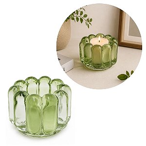 Porta Velas Decorativo em Vidro Verde Translúcido Design Gomado 8,5cm - Tuut