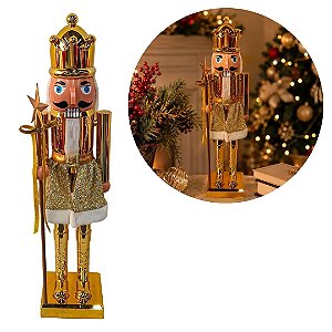 Quebra-Nozes Decorativo Natalino Dourado Luxo 38cm Articulado - Magizi