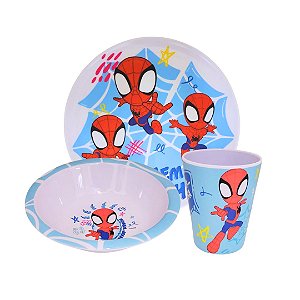 Conjunto Refeição Infantil Homem-Aranha Melamina 3 Peças Oficial Copo, Prato e Tigela - Tuut