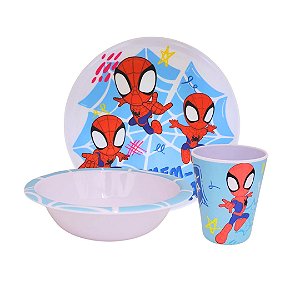 Kit Refeição Infantil Homem-Aranha Melamina 3 Peças Oficial Copo, Prato e Bowl - Tuut