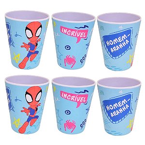 Kit 6 Copos Infantil Homem-Aranha Melamina Reforçada 300ml Licenciado - Tuut
