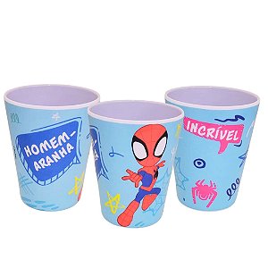Kit 3 Copos Infantil Homem-Aranha Melamina Reforçada 300ml Licenciado - Tuut