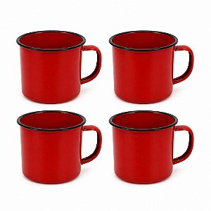 Jogo Caneca Esmaltada Vermelha 8cm 350ml 4 Peças- Yazi
