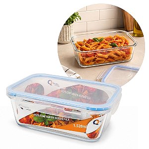 Pote Hermético de Vidro Borossilicato Retangular 1520ml com 4 Travas - Quality House