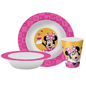 Kit Refeição Infantil Minnie Disney 3 Peças Prato, Tigela e Copo Melamina - Tuut