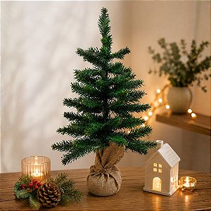 Pinheiro de Natal 60cm Luxo Verde com Base Rústica em Saco de Juta 60 Galhos - Mundial Casa