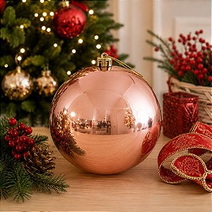 Bola de Natal Gigante 20cm Rosê Lisa Brilho Espelhado Prime - Mundial Casa