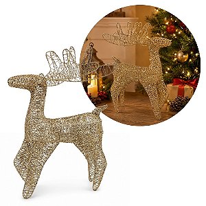 Rena Natalina Decorativa Aramada Champanhe Glitter e Lantejoulas Prime 48cm - Mundial Casa