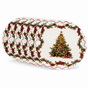 Jogo 6 Pratos de Jantar Natalino em Melamina 27,5cm Árvore de Natal e Bico de Papagaio - Magizi