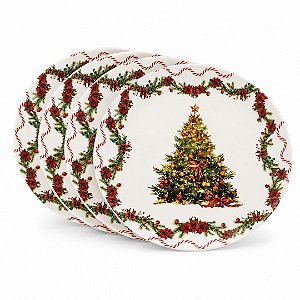 Jogo 4 Pratos de Jantar Natalino em Melamina 27,5cm Árvore de Natal e Bico de Papagaio - Magizi