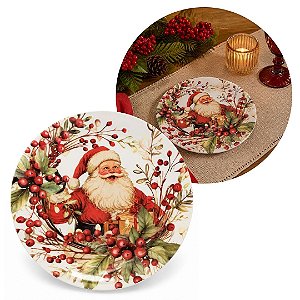 Prato de Sobremesa Natalino em Melamina 20cm Papai Noel e Azevinhos - Magizi