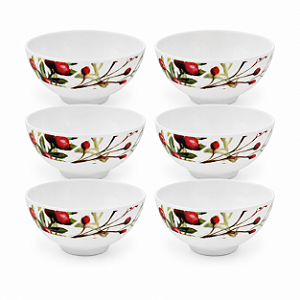 Kit 6 Tigelas Bowl Natalina em Melamina 300ml Folhagens e Azevinhos - Magizi