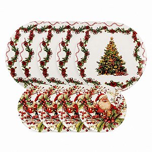 Jogo 4 Pratos de Jantar e 4 Pratos de Sobremesa Natalino Melamina Papai Noel - Magizi