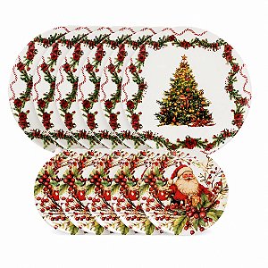 Jogo Prato de Jantar e Sobremesa Natalino Melamina 12 Peças Papai Noel e Árvore de Natal- Magizi