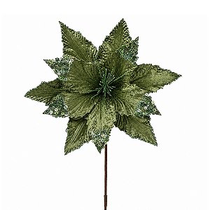 Flor Bico de Papagaio Natalina Pick Veludo Verde Pistache Luxo  Glitter e Lantejoulas 30x30cm