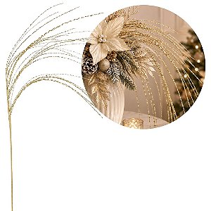 Galho Pendente Natalino Dourado com Lantejoulas 70cm Decoração Luxo