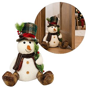 Boneco de Neve Decorativo Natalino Sentado Pelúcia Prime 37cm Peso de Porta - Magizi