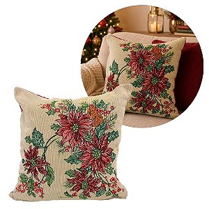 Capa de Almofada Natalina Gobelin Bico de Papagaio 45x45cm com Zíper - Magizi