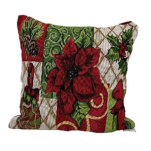 Almofada Natalina Gobelin Bico de Papagaio e Pinhas 45x45cm com Enchimento - Magizi